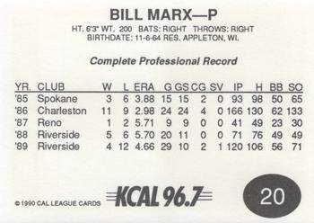 1990 Cal League #20 Bill Marx Back