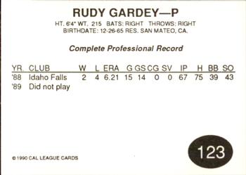 1990 Cal League #123 Rudy Gardey Back