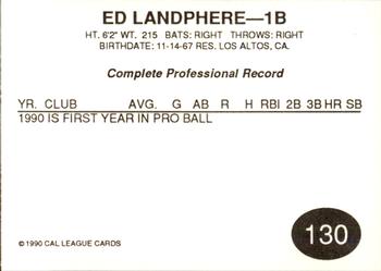 1990 Cal League #130 Ed Landphere Back