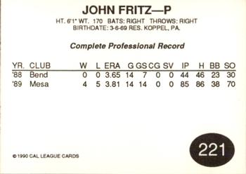 1990 Cal League #221 John Fritz Back