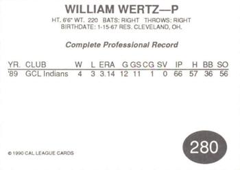 1990 Cal League #280 William Wertz Back