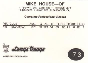 1990 Cal League #73 Mike House Back