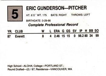 1988 Cal League All-Stars #5 Eric Gunderson Back