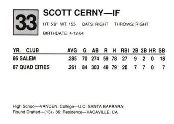 1988 Cal League All-Stars #33 Scott Cerny Back