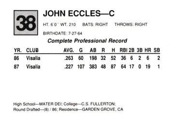 1988 Cal League All-Stars #38 John Eccles Back