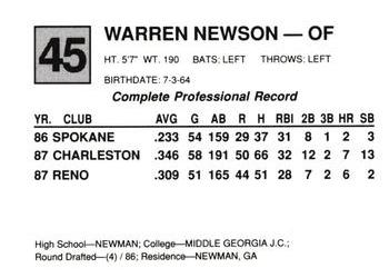 1988 Cal League All-Stars #45 Warren Newson Back