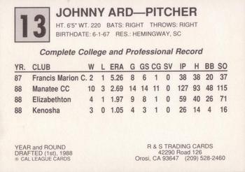 1989 Cal League All-Stars #13 Johnny Ard Back