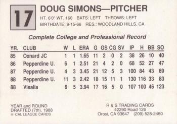 1989 Cal League All-Stars #17 Doug Simons Back
