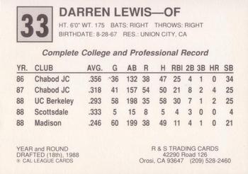 1989 Cal League All-Stars #33 Darren Lewis Back