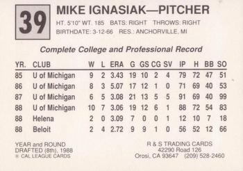 1989 Cal League All-Stars #39 Mike Ignasiak Back