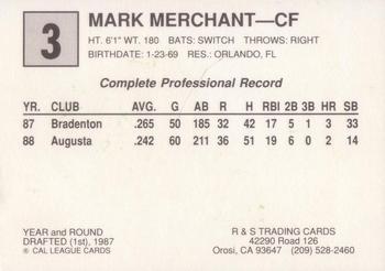 1989 Cal League All-Stars #3 Mark Merchant Back