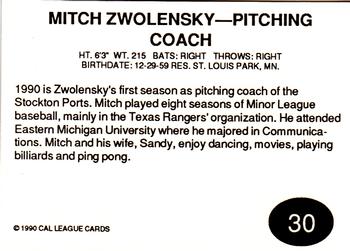 1990 Cal League All-Stars #30 Mitch Zwolensky Back