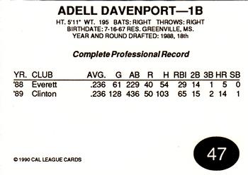 1990 Cal League All-Stars #47 Adell Davenport Back