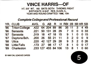 1990 Cal League All-Stars #5 Vince Harris Back
