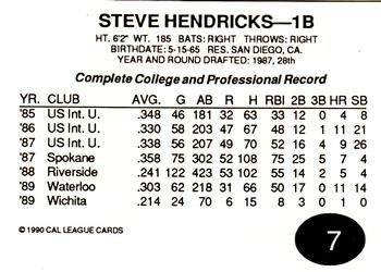 1990 Cal League All-Stars #7 Steve Hendricks Back
