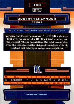 2005 Playoff Absolute Memorabilia #100 Justin Verlander Back