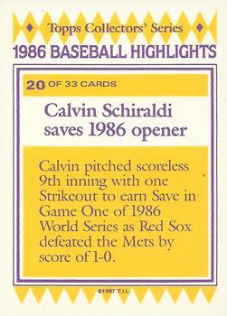 1987 Topps Woolworth Baseball Highlights #20 Calvin Schiraldi Back