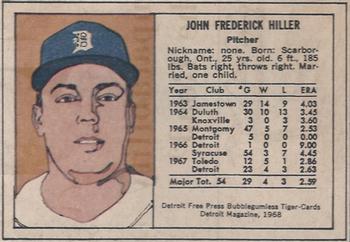 1968 Detroit Free Press Bubblegumless Detroit Tigers #NNO John Hiller Back