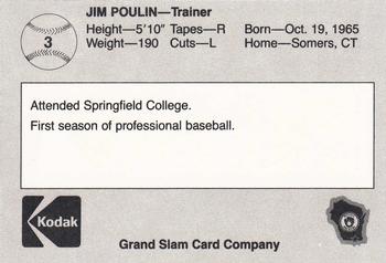 1988 Grand Slam Beloit Brewers #3 Jim Poulin Back