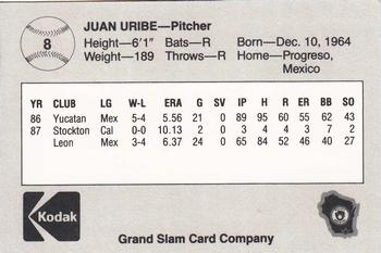 1988 Grand Slam Beloit Brewers #8 Juan Uribe Back