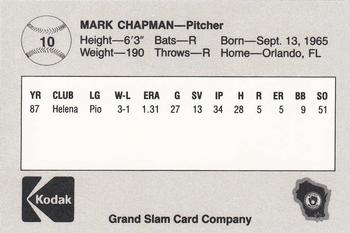1988 Grand Slam Beloit Brewers #10 Mark Chapman Back