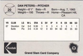 1988 Grand Slam Beloit Brewers #20 Dan Peters Back
