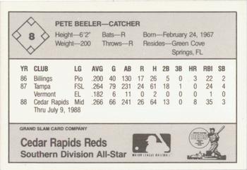 1988 Grand Slam Midwest League All-Stars #8 Pete Beeler Back