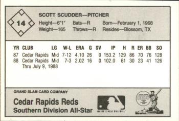 1988 Grand Slam Midwest League All-Stars #14 Scott Scudder Back