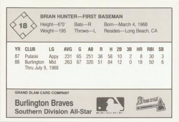 1988 Grand Slam Midwest League All-Stars #18 Brian Hunter Back