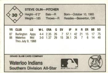 1988 Grand Slam Midwest League All-Stars #30 Steve Olin Back