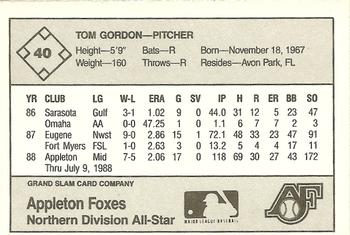 1988 Grand Slam Midwest League All-Stars #40 Tom Gordon Back