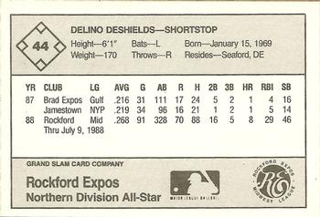 1988 Grand Slam Midwest League All-Stars #44 Delino DeShields Back