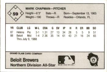 1988 Grand Slam Midwest League All-Stars #59 Mark Chapman Back