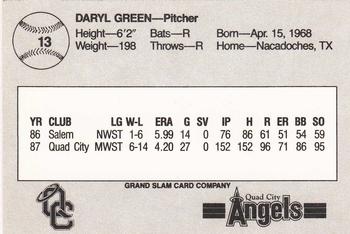 1988 Grand Slam Quad City Angels #13 Daryl Green Back