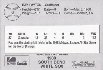 1988 Grand Slam South Bend White Sox #6 Ray Payton Back