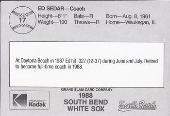 1988 Grand Slam South Bend White Sox #17 Ed Sedar Back