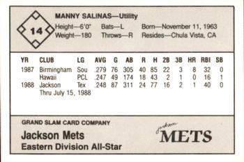 1988 Grand Slam Texas League All-Stars #14 Manny Salinas Back