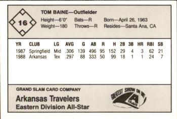 1988 Grand Slam Texas League All-Stars #16 Tom Baine Back