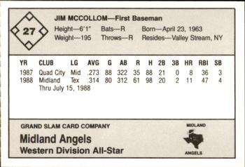 1988 Grand Slam Texas League All-Stars #27 Jim McCollom Back
