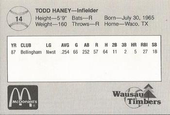 1988 Grand Slam Wausau Timbers #14 Todd Haney Back