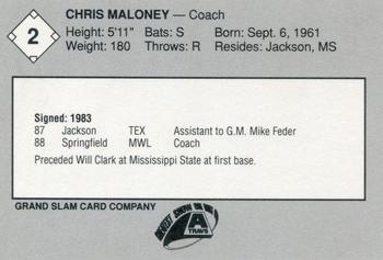 1989 Grand Slam Arkansas Travelers #2 Chris Maloney Back