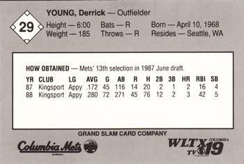 1989 Grand Slam Columbia Mets #29 Derrick Young Back