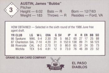 1989 Grand Slam El Paso Diablos #3 James Austin Back