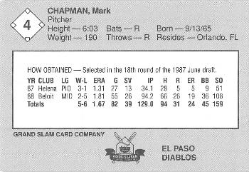 1989 Grand Slam El Paso Diablos #4 Mark Chapman Back