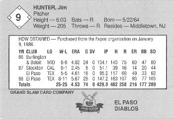 1989 Grand Slam El Paso Diablos #9 Jim Hunter Back