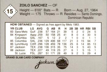 1989 Grand Slam Jackson Mets #15 Zoilo Sanchez Back