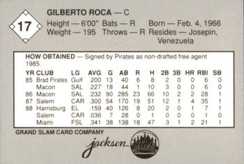 1989 Grand Slam Jackson Mets #17 Gilberto Roca Back