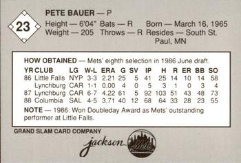 1989 Grand Slam Jackson Mets #23 Pete Bauer Back