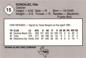 1989 Grand Slam Midland Angels #15 Otto Gonzalez Back