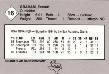 1989 Grand Slam Midland Angels #16 Everett Graham Back